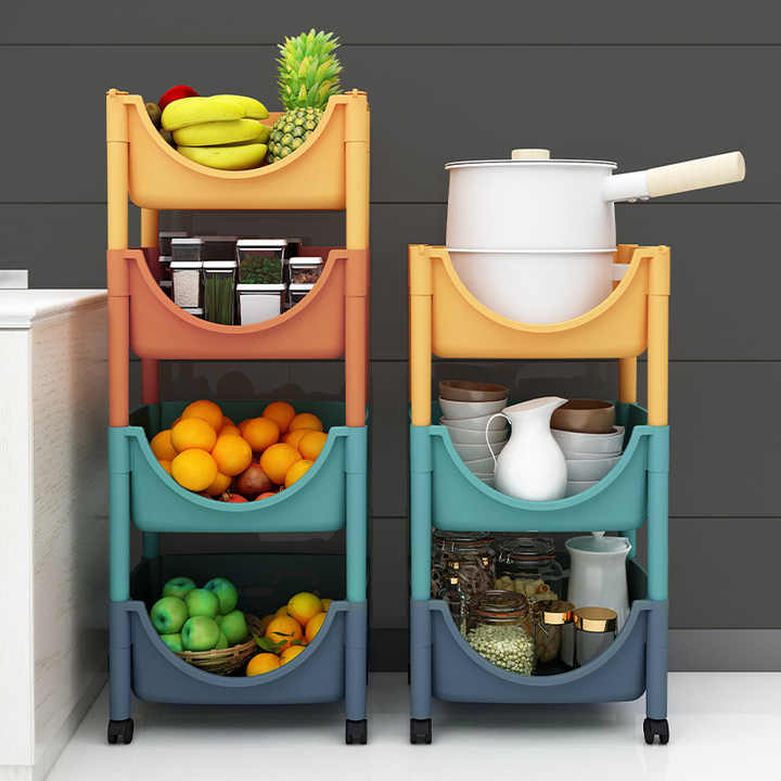 Hot Sale Kitchen Storage Rack 3 Tier Plastic Basket Organizer Storage Cart Rack 