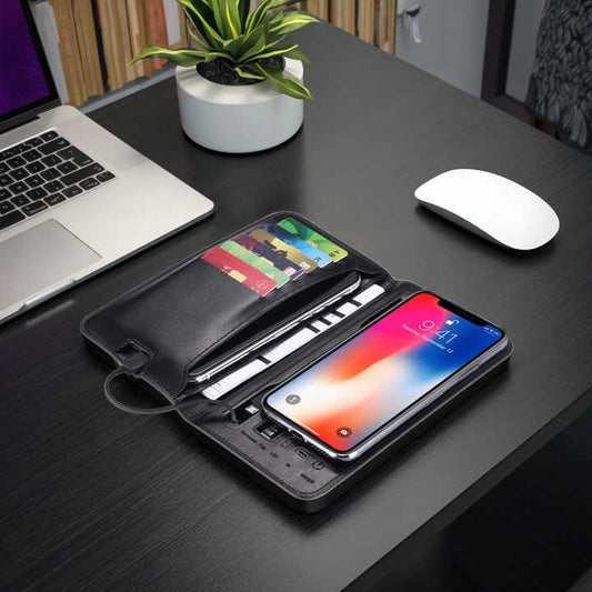 محفظة جلدية أصلية فاخرة للرجال مزودة بشاحن . Luxury Genuine Leather Men's Wallet with 6800mAh