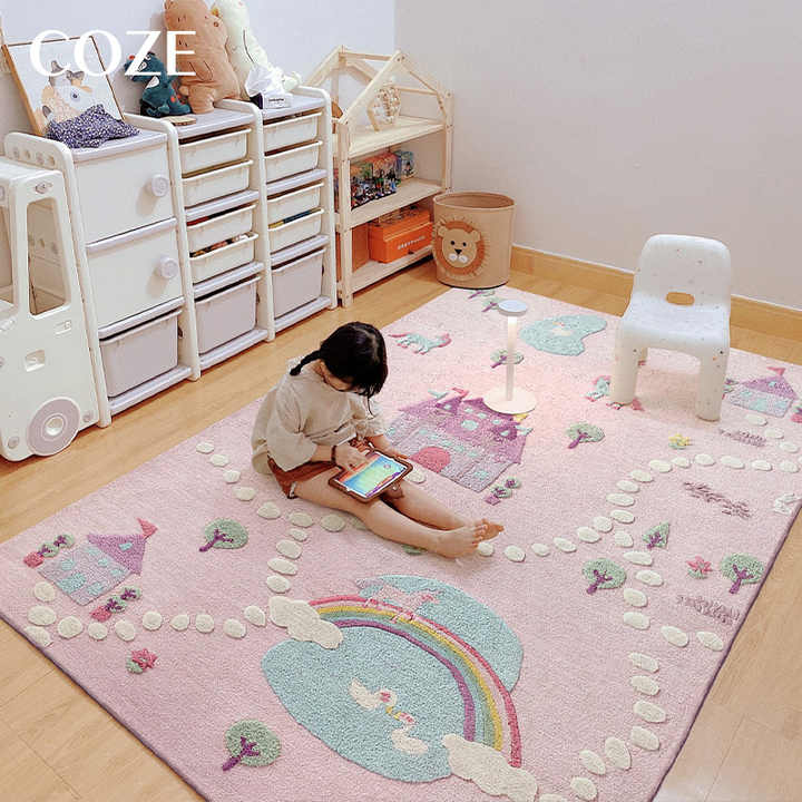 Handmade thick square rugs for princess kids rooms, reading area rugs. 