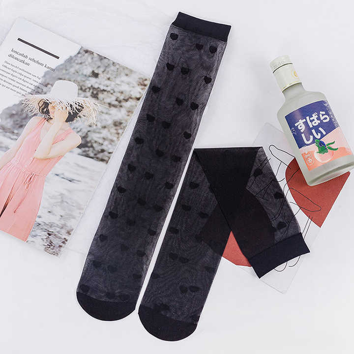Jacquard Heart Patterned Calf High Socks - Stylish Summer Socks 