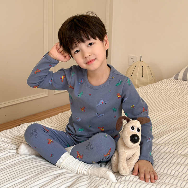 Children's Pajamas Set Long Sleeve Korean Printed Cotton Sleepwear طقم بيجامات للفتيات بأكمام طويلة ملابس نوم للأطفال كورية بطباعة لطيفة من القطن