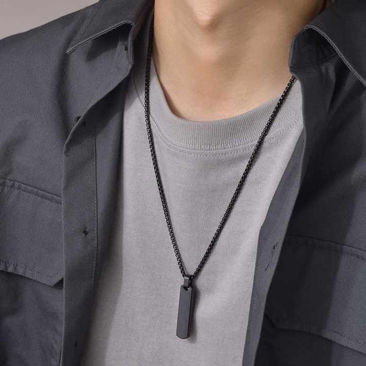 Simple Stainless Steel 3D Rectangle Necklace 