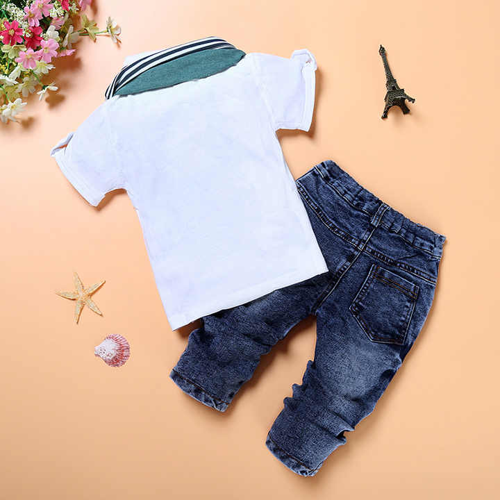 Summer Short Sleeve T-shirt Tops + Scarf + Pants Baby Boys Kids Clothes Outerwear DGBG-005 