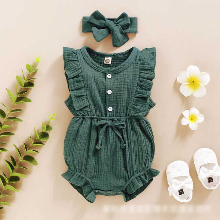 رومبير صيفي للبنات حديثي الولادة - Summer Girl Bubble Ruffle Rompers