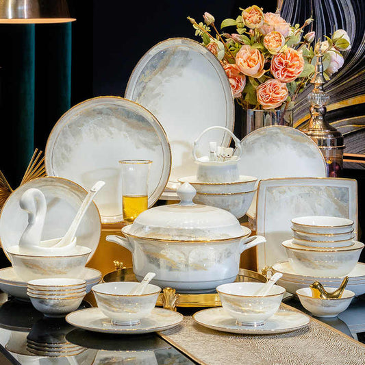 Luxury Bone China Plates with Gold Rim Dessert Plates 
