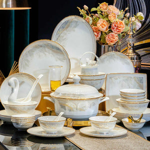 Luxury Bone China Plates with Gold Rim Dessert Plates 