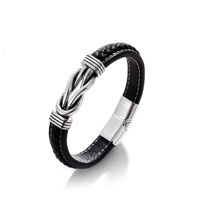 Men's Woven Leather Accessories Stainless Steel Bracelet. 