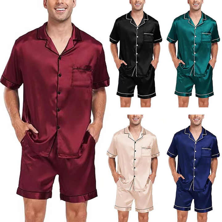 Men's short silk pajama set with design 