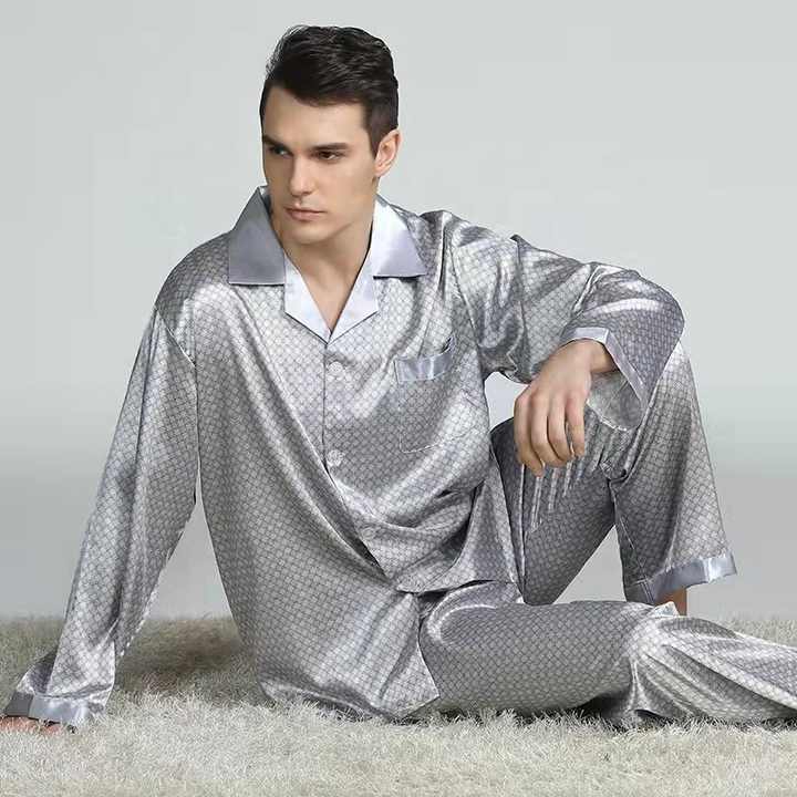 Men's Luxury Silk Satin Pajamas with Sleeves 
