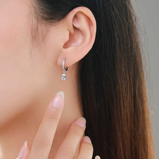 Sterling Silver Luxury Women's Jewelry Wedding AccessoriesAilmay أقراط متدلية عصرية مستطيلة من الزيركونيا المكعبة البراقة من الفضة الإسترليني بنسبة 100% عيار 925 فاخرة للسيدات مجوهرات واكسسوارات لحفلات الزفاف
