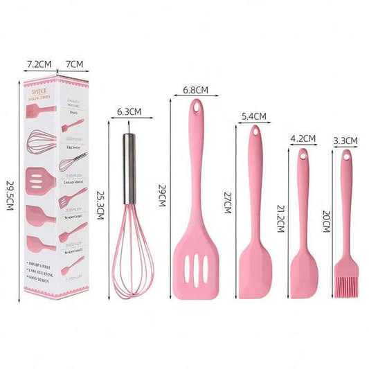 5-Piece Heat-Resistant Silicone Kitchen Utensil Set for Cooking and Kitchen High Demandطقم ملحقات منزلية ومطبخ من 5 قطع من السيليكون المقاوم للحرارة لأواني الطبخ والمطبخ مرتفع الطلب