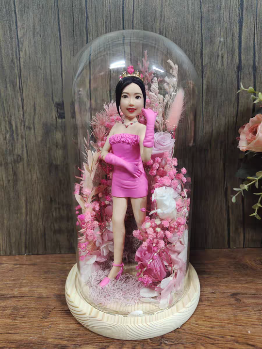Custom Everlasting Flower Glass Dome Bobblehead - تمثال هزاز ثلاثي الأبعاد