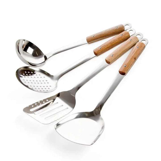Stainless Steel Home Kitchen Tools, Wood Grain Handle Spoon, Kitchen Shovel Tool Set 