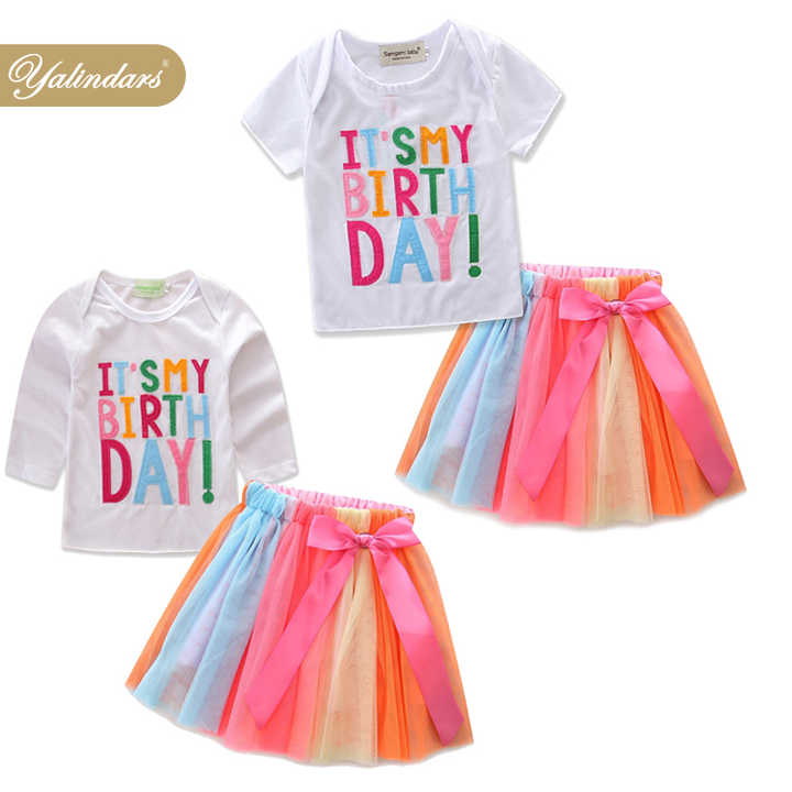 One Year Baby Girl Birthday Cotton -فستان توتو بألوان قوس قزح