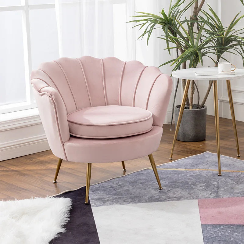 Modern club chair with velvet touch and gold metal legs for bedrooms and living rooms 