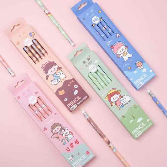 كرتون لطيف طالب مستلزمات القرطاسية رسم يأتي مع ممحاة رئيس قلم رصاص