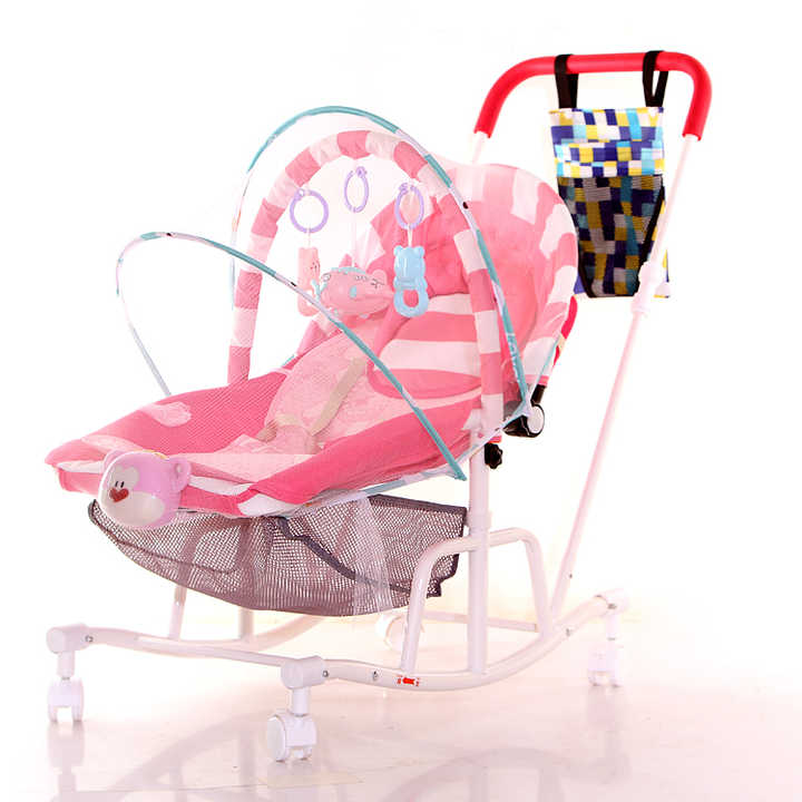 Stroller with seat belt, four-wheel universal wheels, and baby toys 