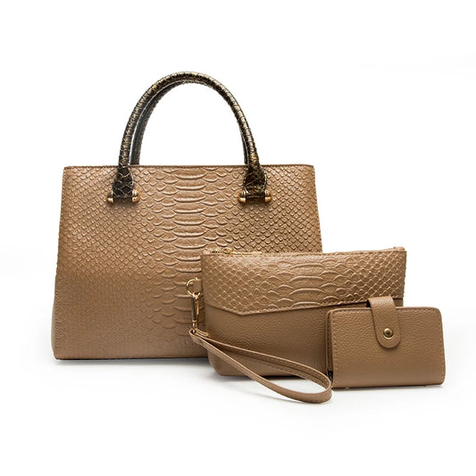 ثلاث قطع مجموعة حقائب يد كبيرة تصميم سيدة تصميم للمرأة