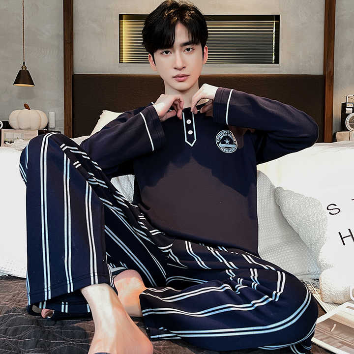 Men's Autumn/Winter Cotton Long Sleeve Pajamas 