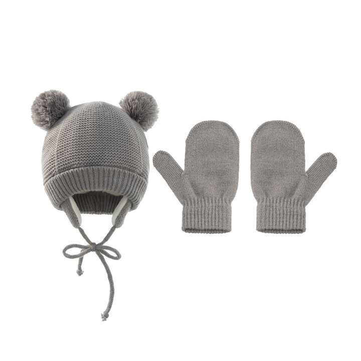 Thick Baby Hats with Double Pompom Kids Hats and Gloves 
