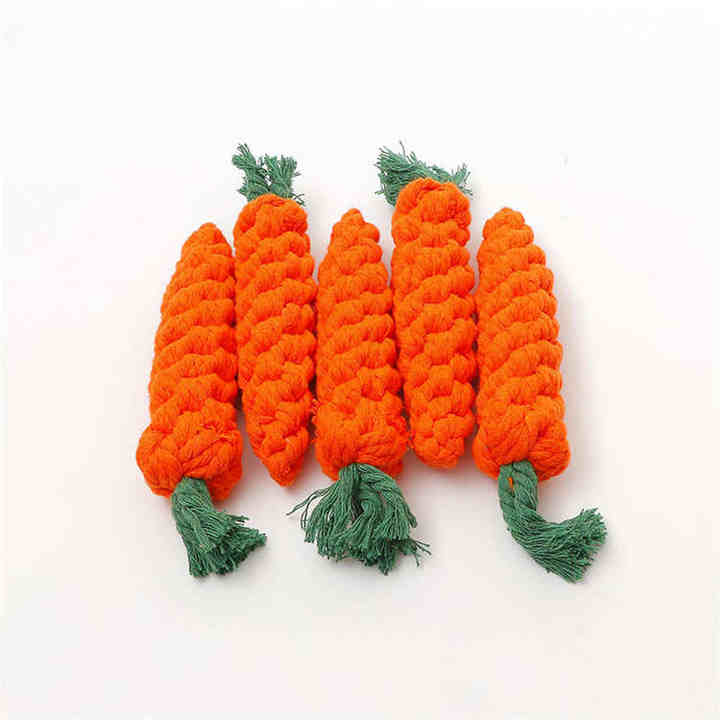 Factory Supply Carrot Cotton Rope Knot Toys for Dogs. ألعاب حبل قطني على شكل جزرة من مصنع التوريد للكلاب