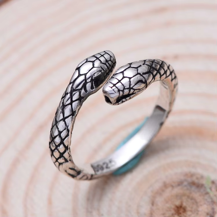 Customizable Antique Silver Snake Ring 