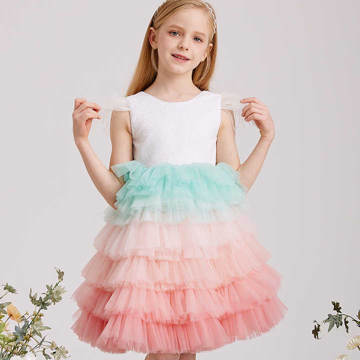 Cake Party Birthday Dress-فستان أطفال متعدد الطبقات من الترتر
