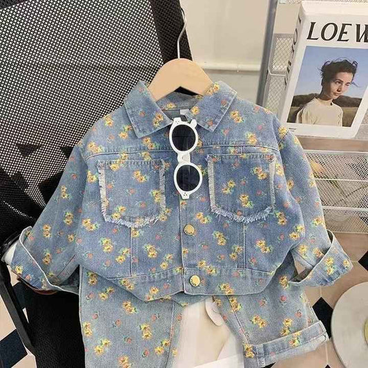 Jacket Pants Two-Piece - جاكيت جينز مزهر وبنطلون، جاكيت كاجوال