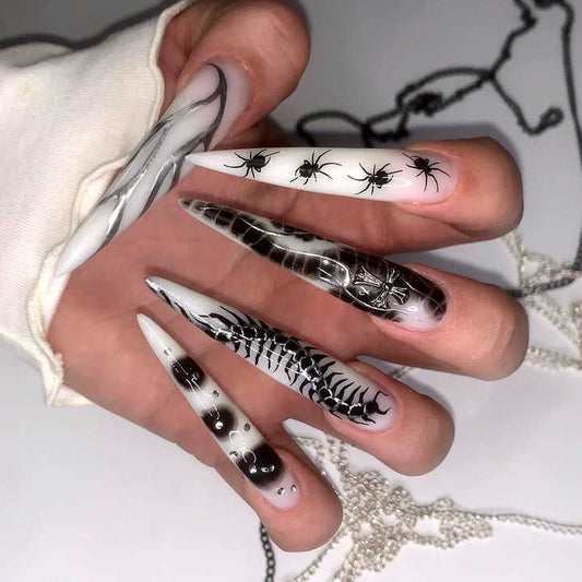 Pcs Spicy Girl Silver Flame Long Pointed-أظافر سبايسي جيرل