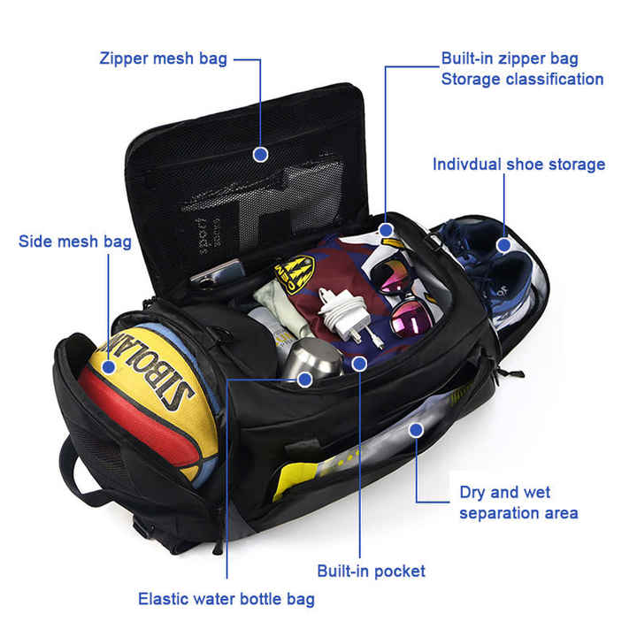 Large Waterproof Sports Travel Bags with Zipper Closure 