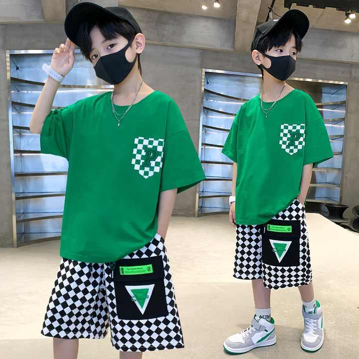 2023 Fashion Toddler Kids Summer Casual Cotton 2 Piece Set Top and Shorts Outfits for Boys 4-14 Years 