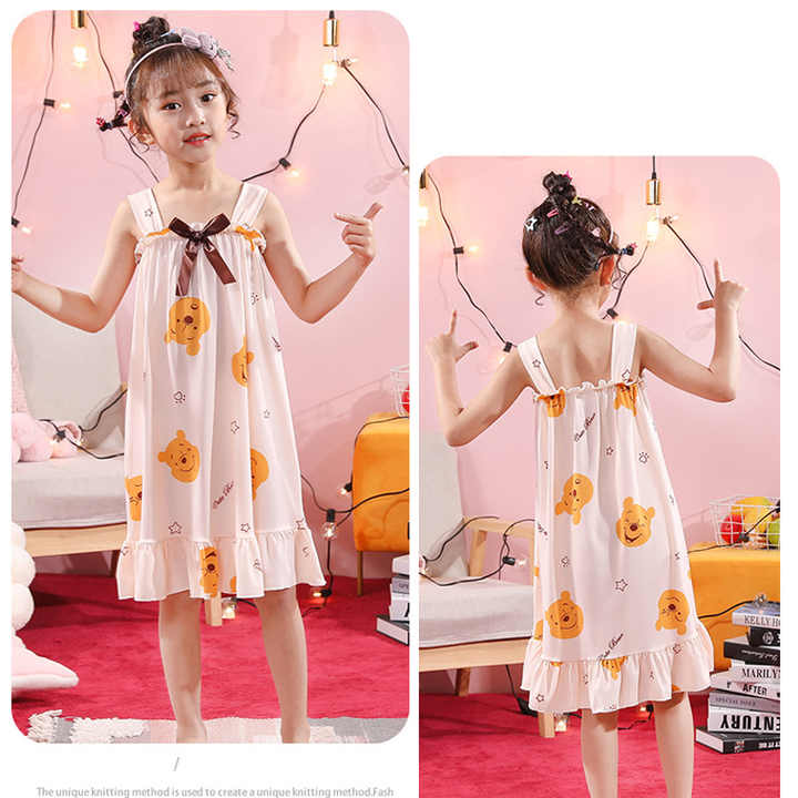 Summer New Cartoon Baby Girls Nightgown Home Clothes Set Children Princess Suspender Dress Pajamas 