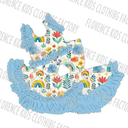 Custom Blue Fluffy Flare Kids -مجموعة ملابس أطفال