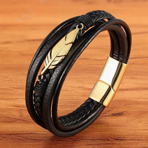 Men's Multilayer Leather Feather Bracelet 