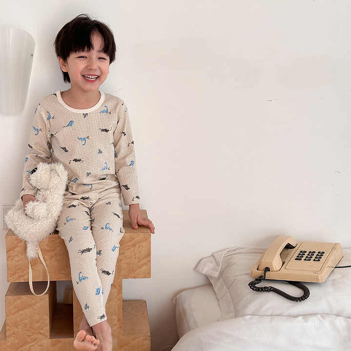Children's Pajamas Set Long Sleeve Korean Printed Cotton Sleepwear طقم بيجامات للفتيات بأكمام طويلة ملابس نوم للأطفال كورية بطباعة لطيفة من القطن