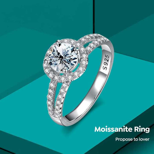 Women Engagement-   خاتم هالة من الفضة الإسترلينية عيار 925 مطلي بالبلاتين