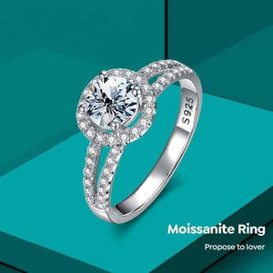 Women Engagement-   خاتم هالة من الفضة الإسترلينية عيار 925 مطلي بالبلاتين