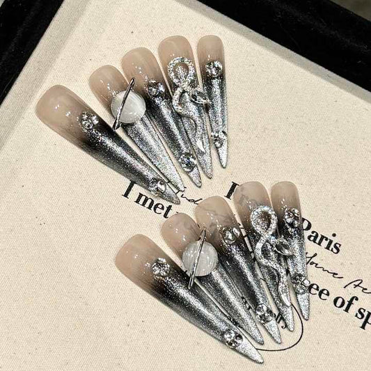 Long Pointed Nails with Silver 