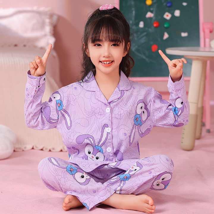 Kuromi Girls' Pajama Set Kawaii Cartoon Print Soft Comfortable Homewear Set Stylish Solid Nightwear for Autumn and Winter 