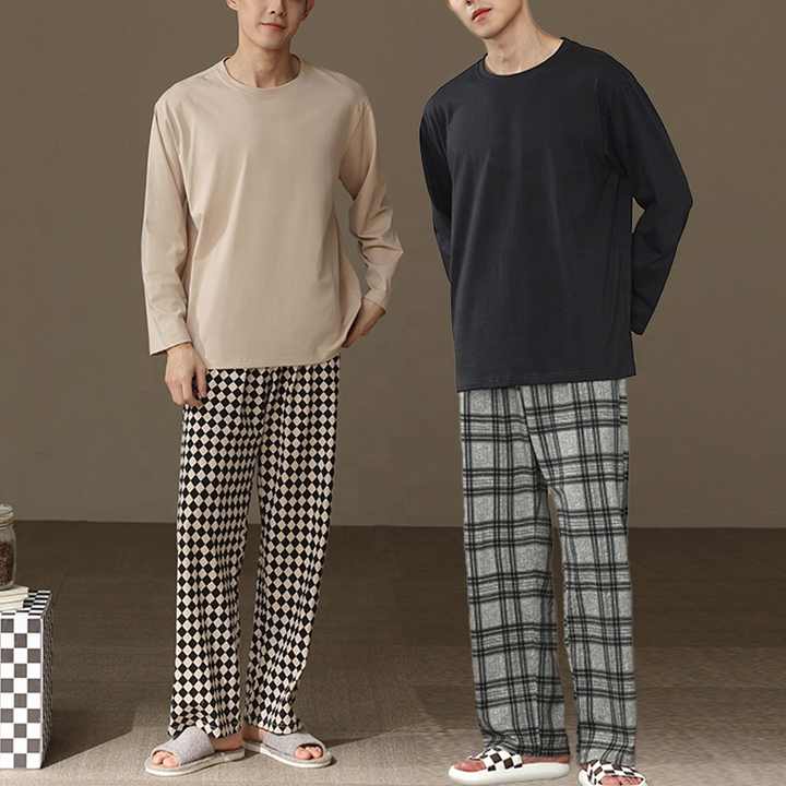 Men's Spring and Autumn Pajamas Cotton Long Sleeve 