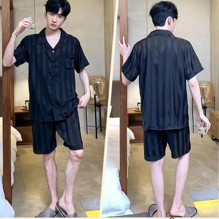 New Men's Summer Pajamas Short Sleeve Shorts 