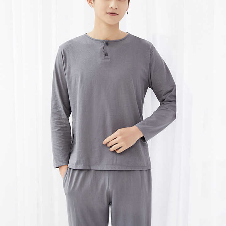 Men's Plus Size Cotton Pajamas Long Sleeve Round Neck 