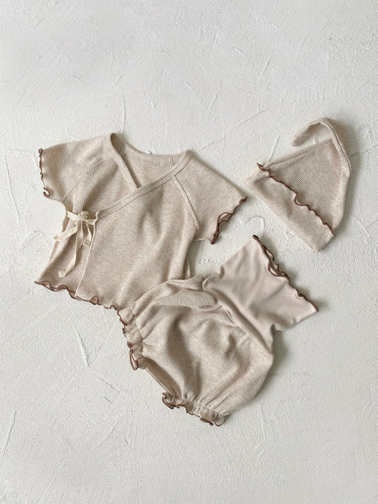 Cotton Waffle Set 3pcs Newborn Babyطقم وافل قطني -100%