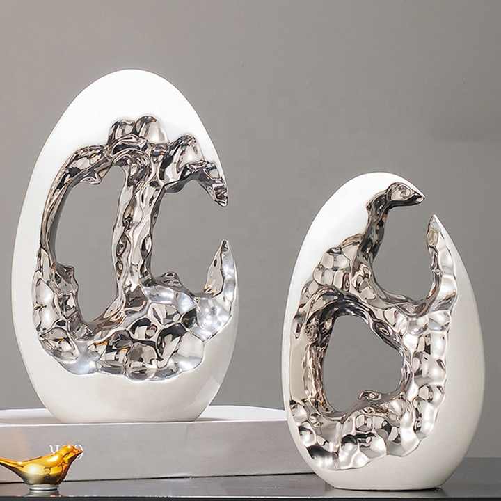 Modern Single Living Room Wedding Interior Decoration Ceramic Silver Egg Shape Luxury Home Decor Accessories 