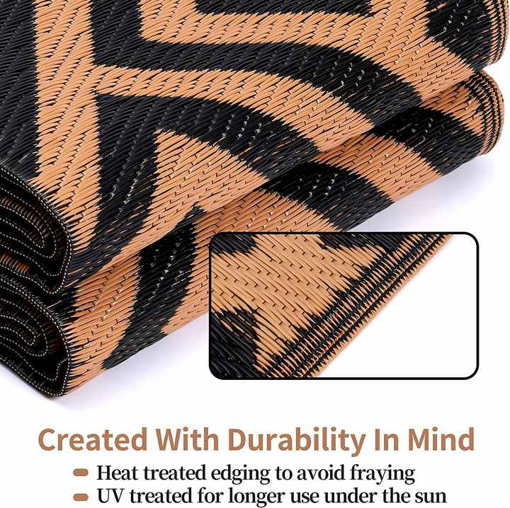 Plastic straw mat for outdoor activities. 