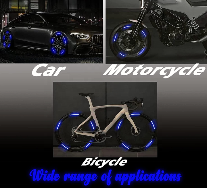 ملصق حافة عاكسة زرقاء للسيارة دراجة نارية أمان . Blue Reflective Rim Sticker for Car Motorcycle Safety
