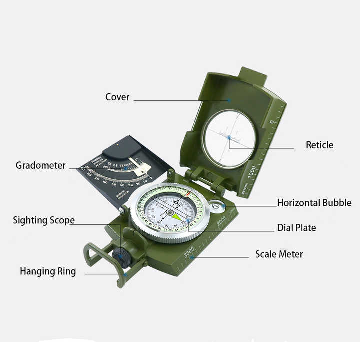 Luminous Compass with Inclinometer for Outdoor Exploration 