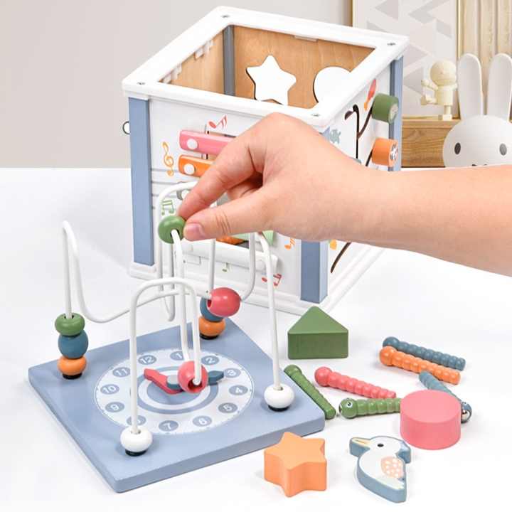 Montessori Activity Cube Beads Multifunctional Wooden Educational Toys for Children 