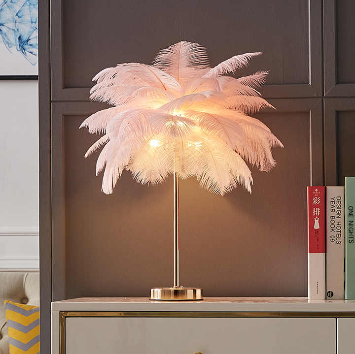 أضواء مكتب جميلة خضراء إضاءة المنزل ديكور النعام feather الفاخرة