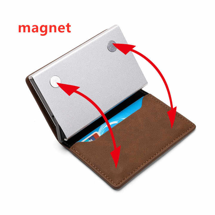 Pop Up PU Leather Metal Wallet RFID Blocking Automatic 
